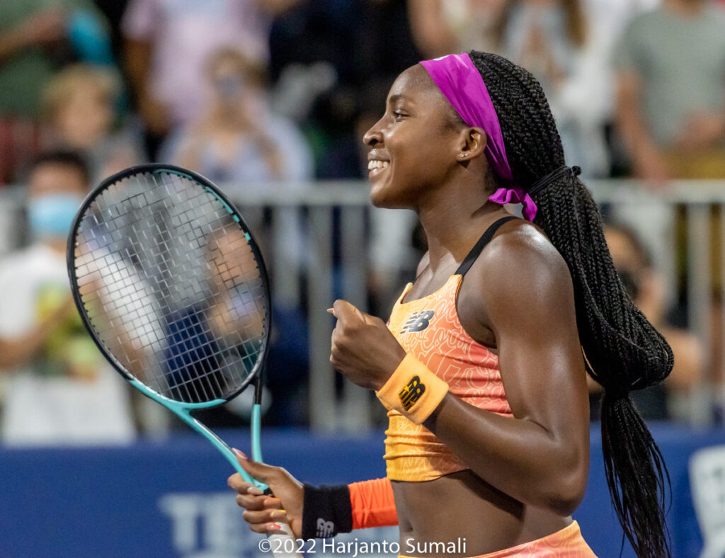Coco Gauff displaying resilience and grace during a tennis match